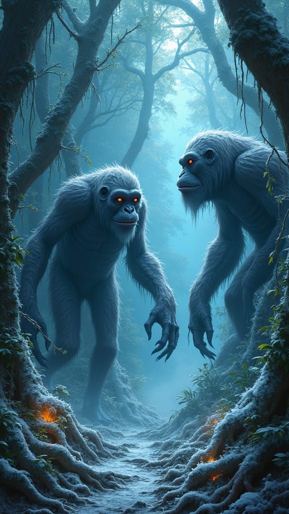 Ethereal Abyssal Scavengers in Frosty Tropical Landscape