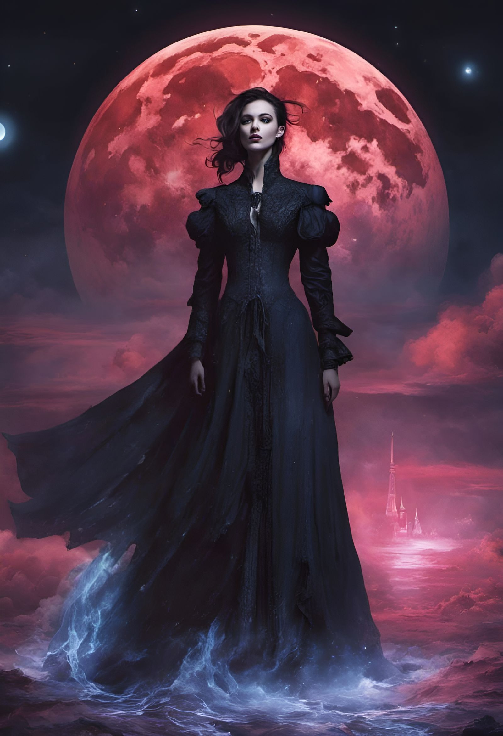 Hyperrealistic Vampiress Portrait Under the Moon