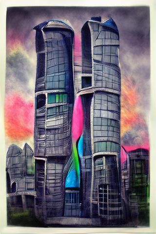 Colorful Alien Buildings in Charcoal Style