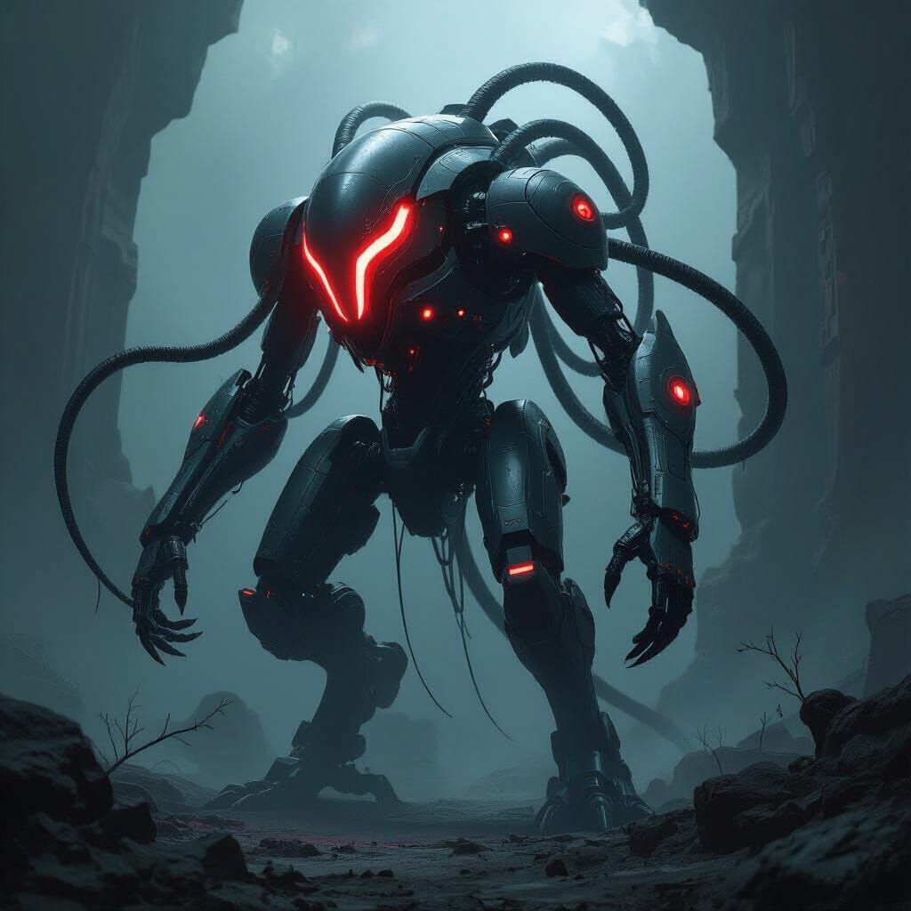 Biomechanical Mecha Horror with Flowing Tendrils