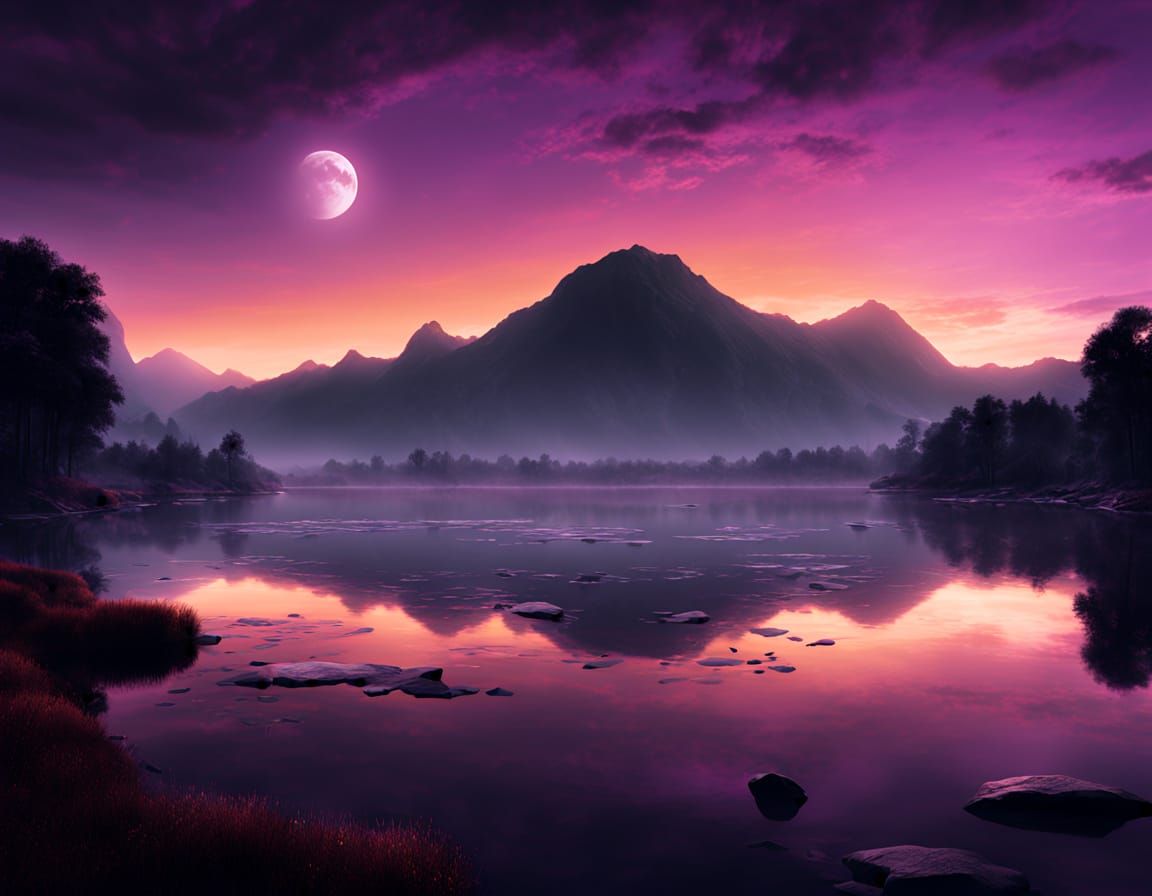 Ethereal Lake Under Moody Twilight Sky