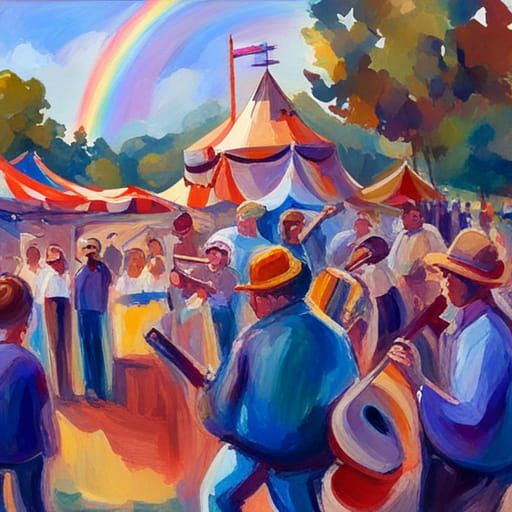 Festive Circus Concert in Impressionist Gouache Style