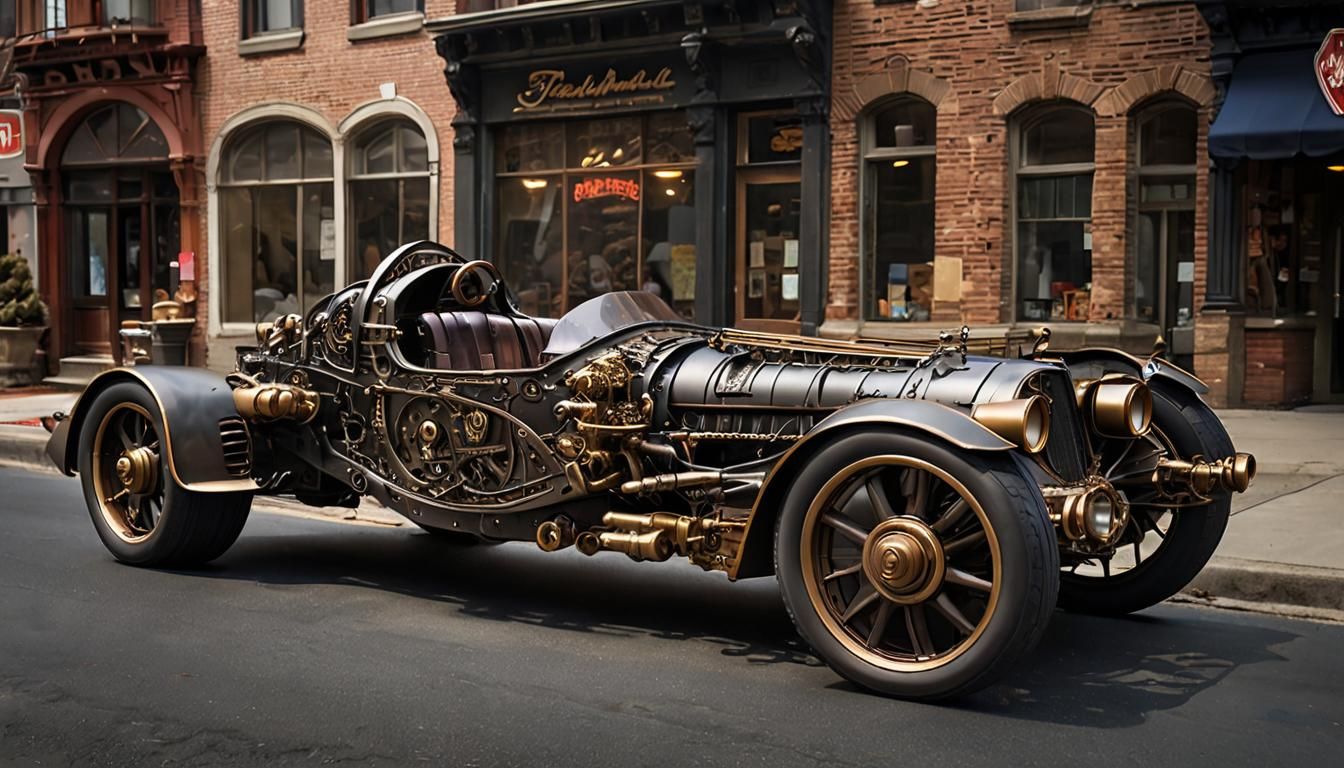 Steampunk Batmobile on Main Street in High Detail
