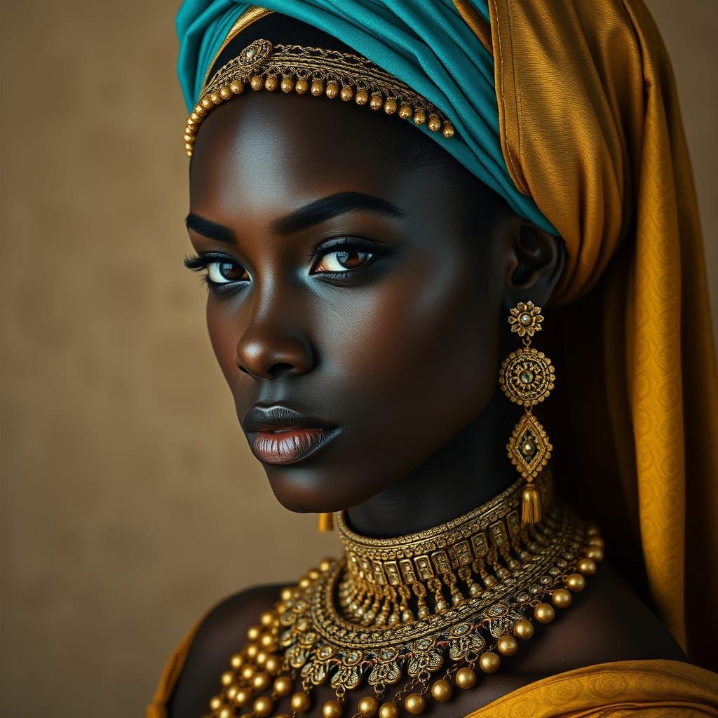Elegant African Woman in Traditional Gold Jewelry