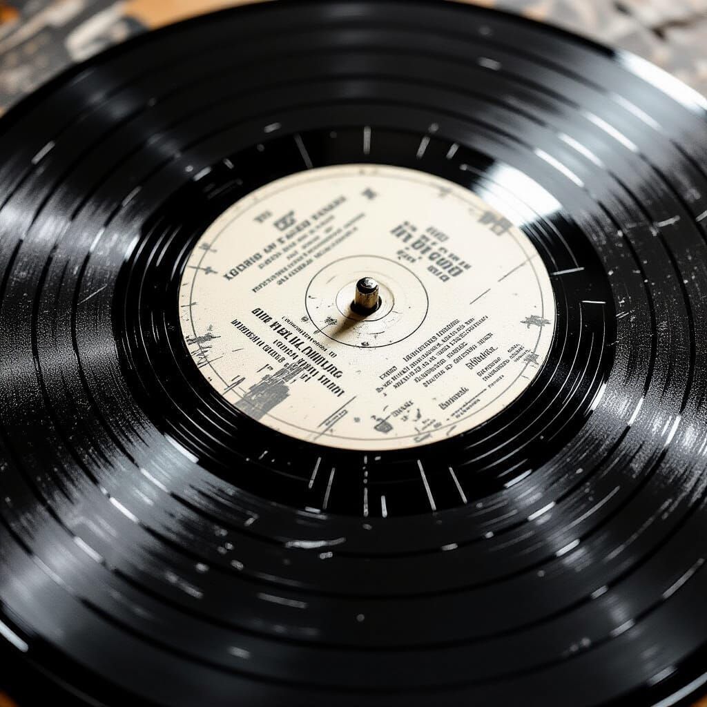 Hyperdetailed Charcoal Drawing of Worn Vinyl Grooves