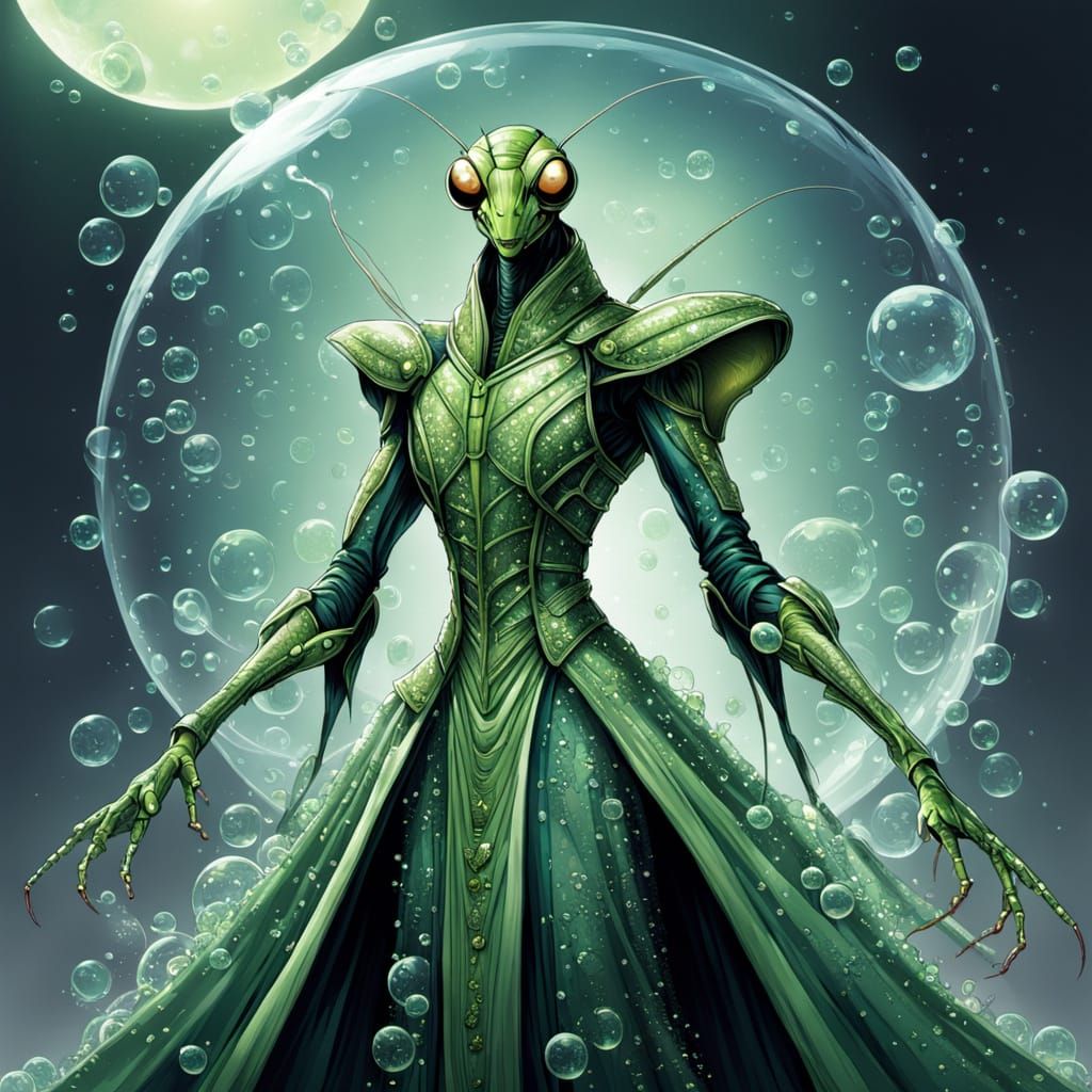 High Fashion Praying Mantis in Bubble Gown