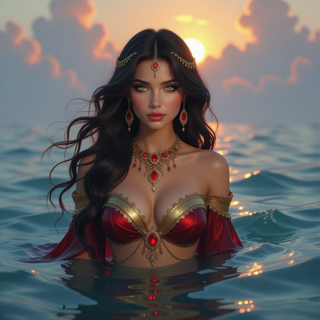 Fantasy Girl Walking on Water in Splash Art Style