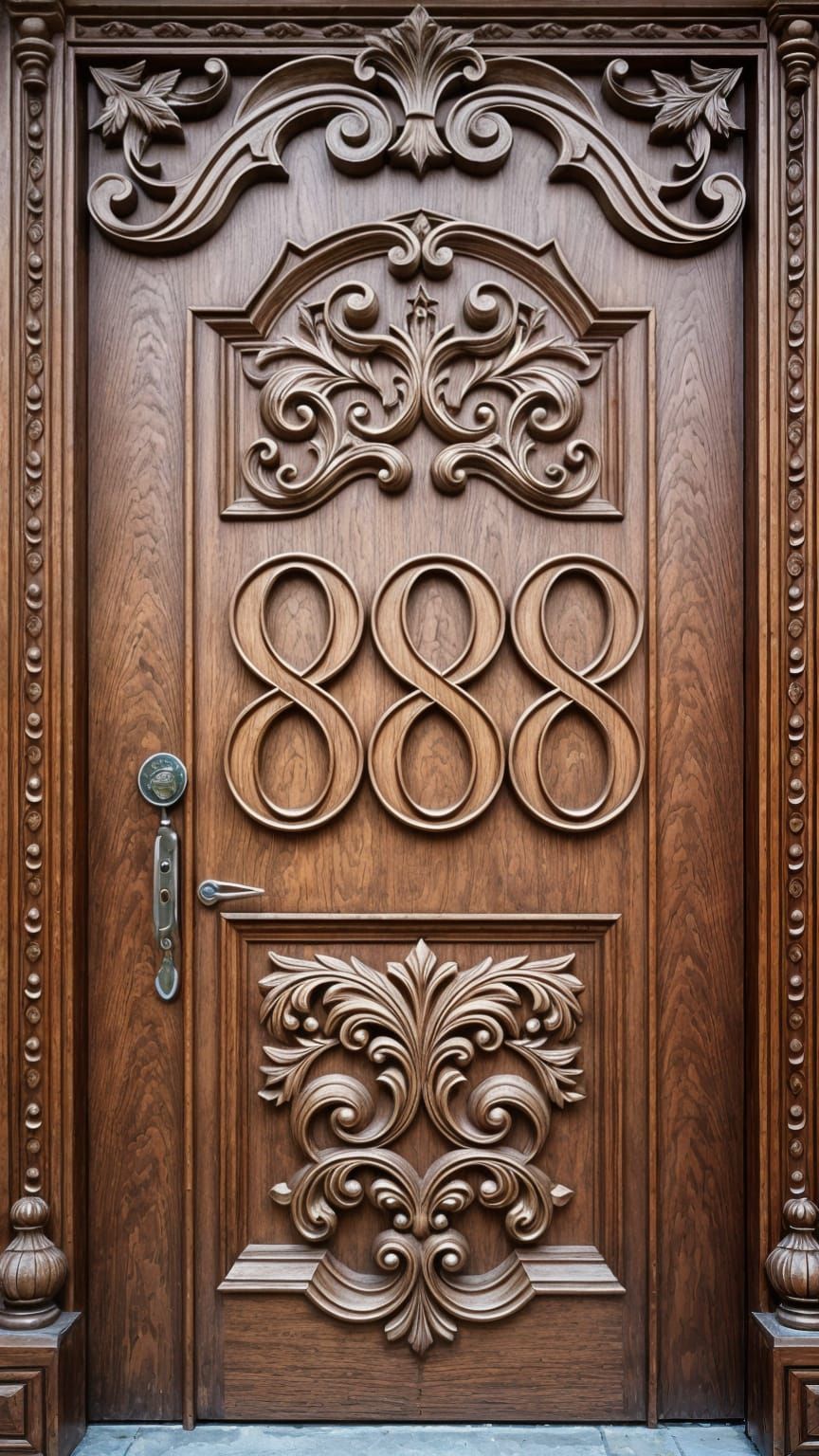 Numbers '888' finely designed on a beautiful handcarved arti...