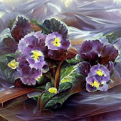 Purple Primroses in Oil Painting Style