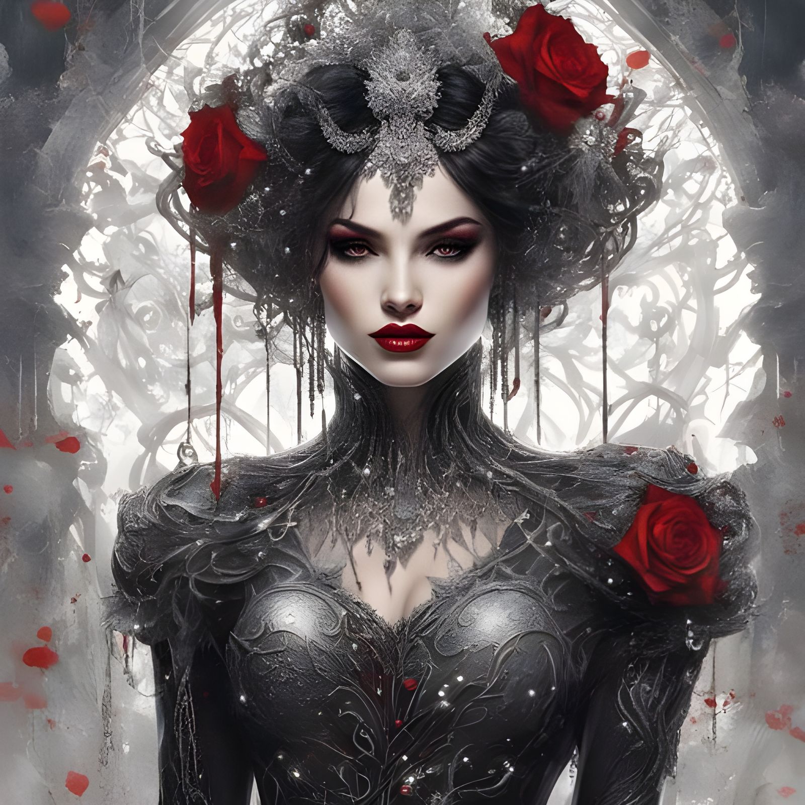 Gothic Enchantress Portrait in Ink Art Style