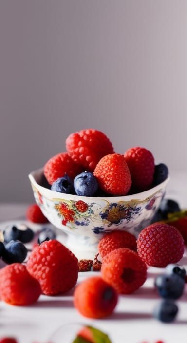 Bowl of Berries with Vines, Digital Art