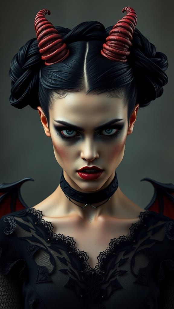 Menacing Dark Fantasy Figure with Crimson Lips