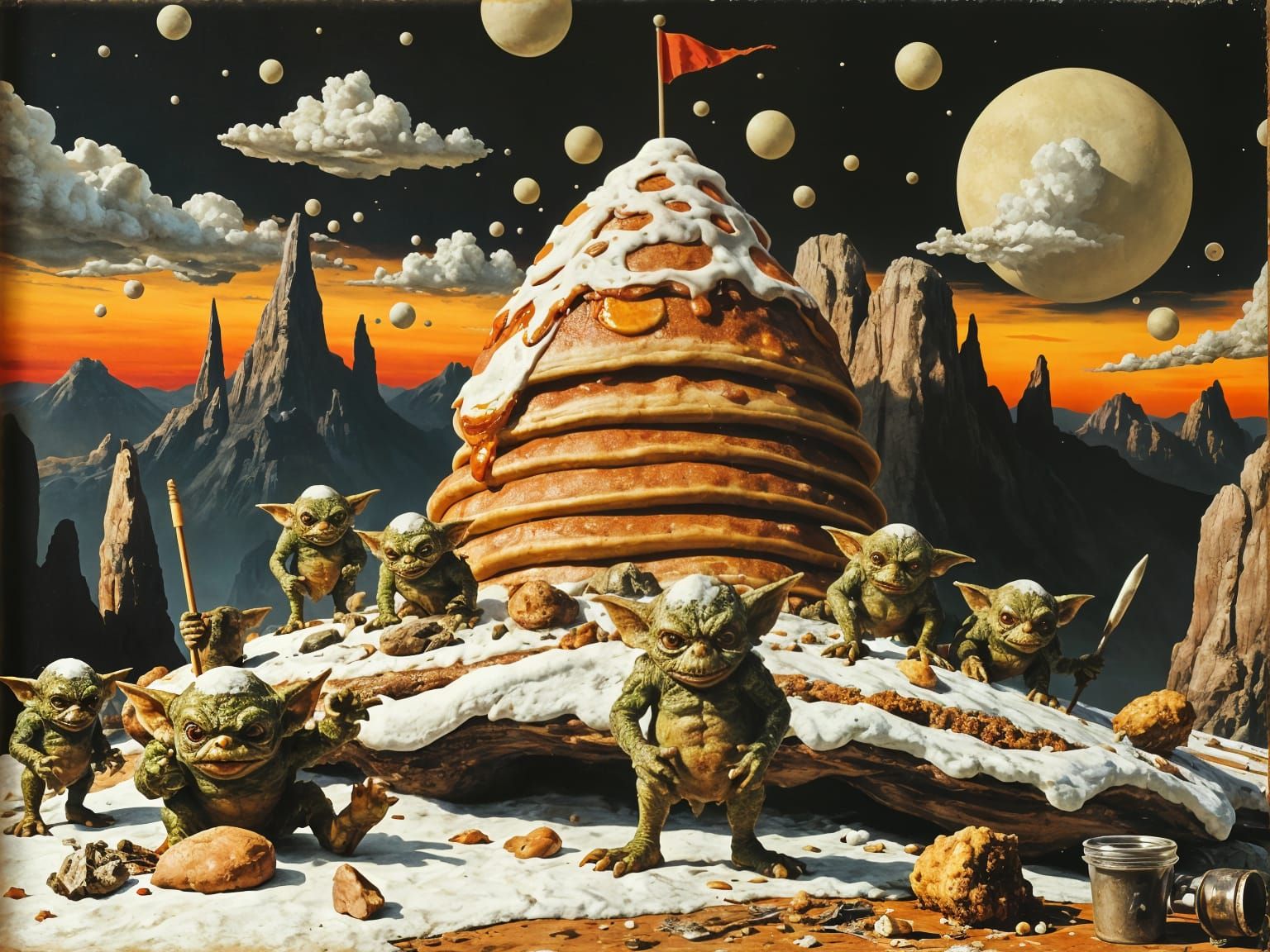 Giant Pancake Mountain with Miniature Gremlins