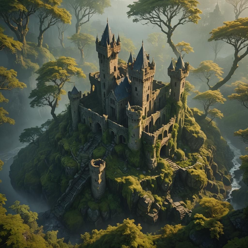 Misty Forest Castle Ruins Concept Art