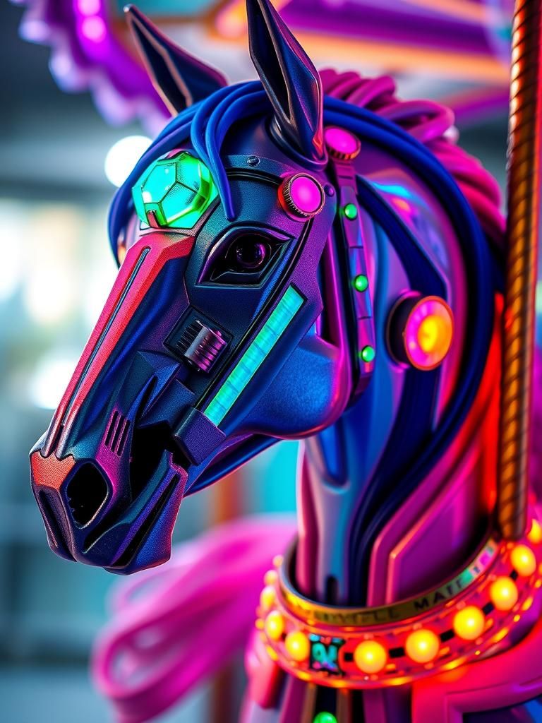 Cybernetic Carousel Horse with Fiber Optic Jewelry