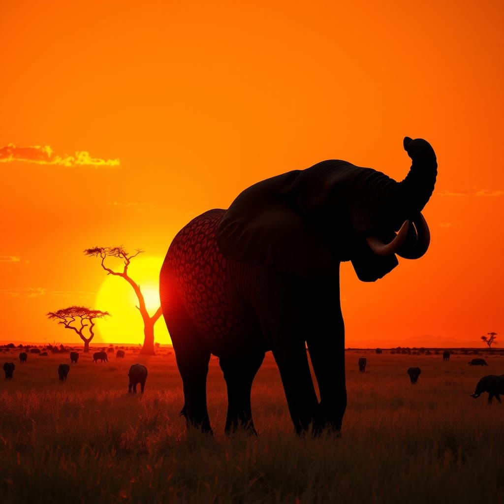 Regal Elephant Silhouetted Against African Sunset