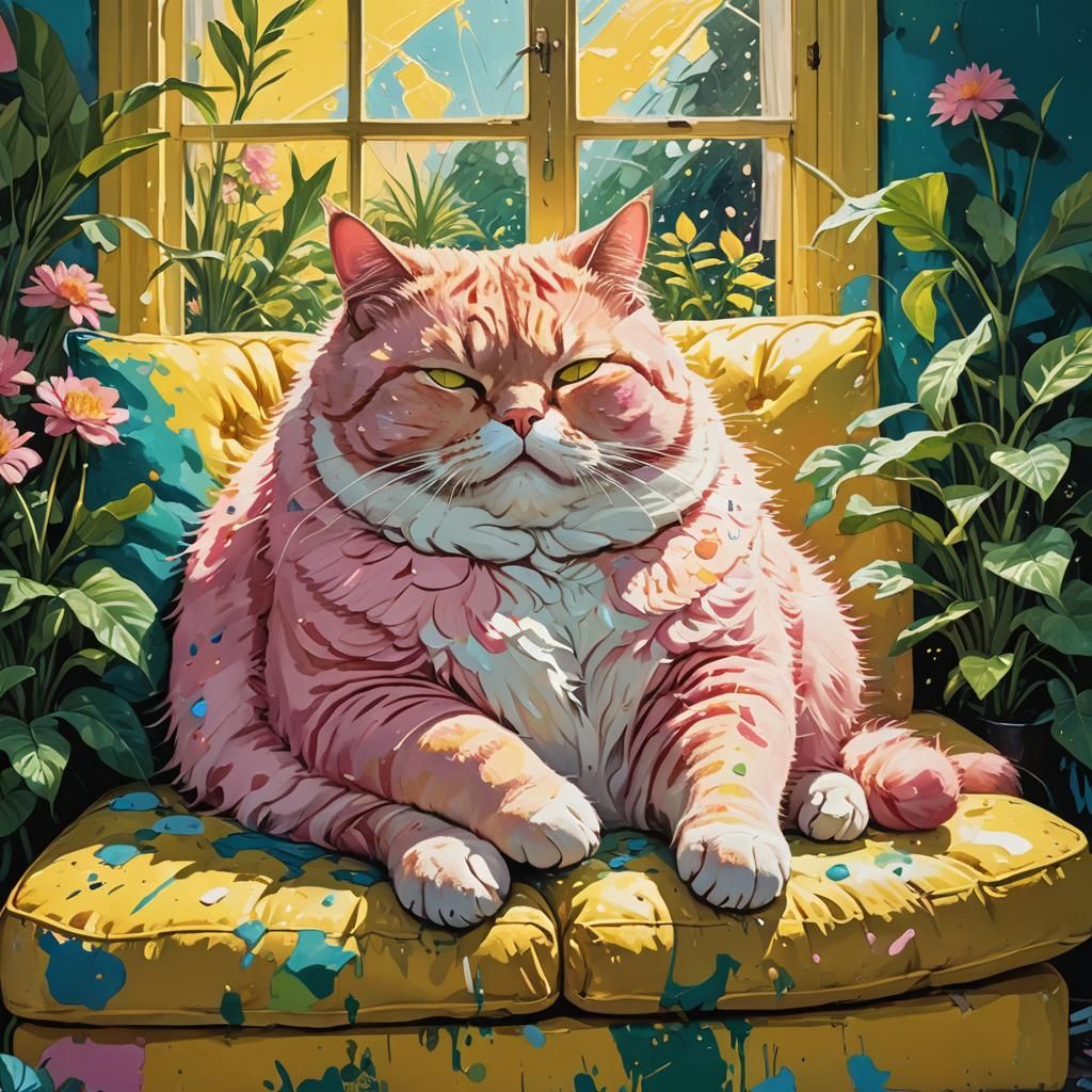 Pink Cat Sleeping: A Fantasy Art Portrait