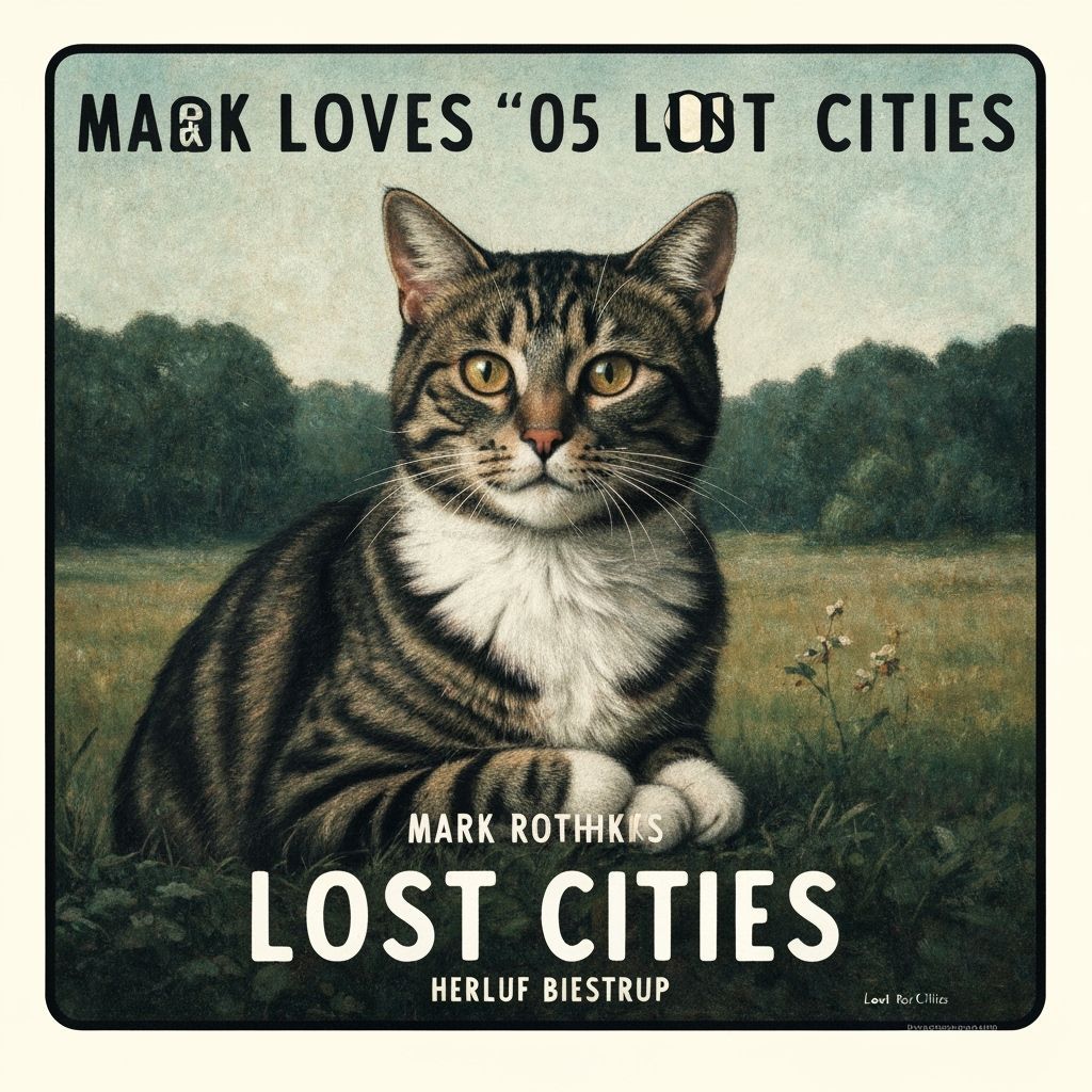 Cat Explores Ancient Ruins in Rothko and Bidstrup Style