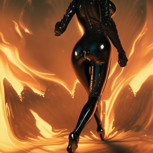 Fiery Demon Woman in Dark Fantasy Underworld