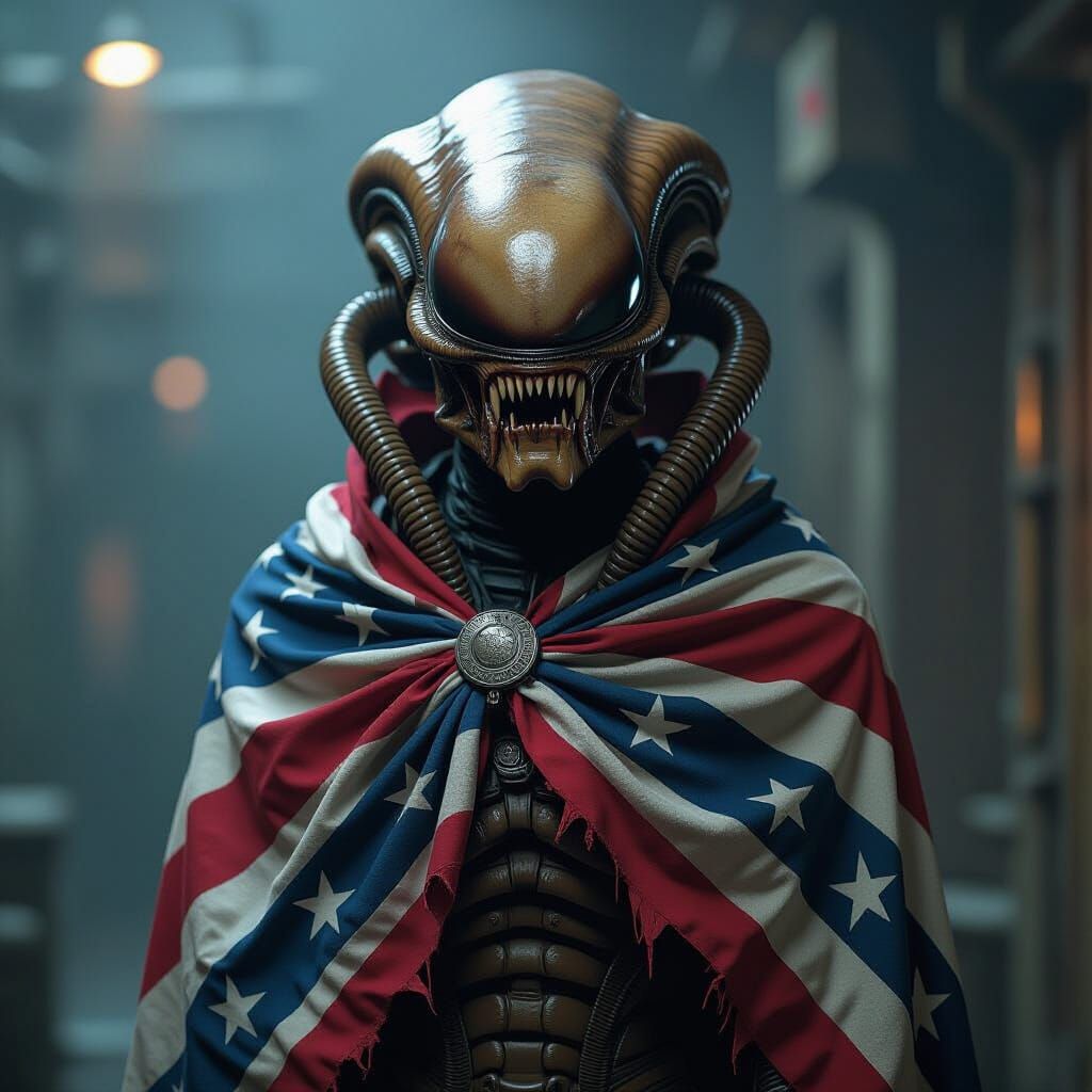 Facehugger Wrapped in Confederate Flag, Biomechanical Art