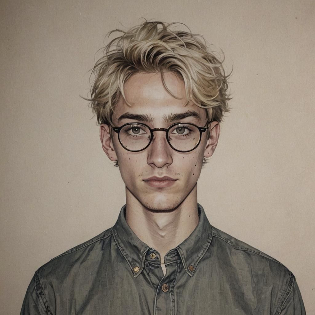 Young Man with Round Glasses and Blonde Hair