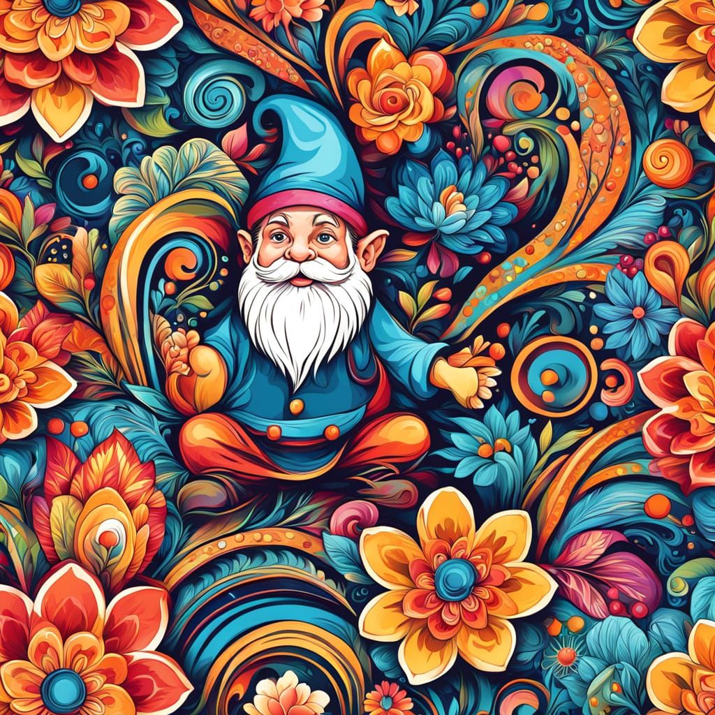 Whimsical Gnome in Fractal Garden