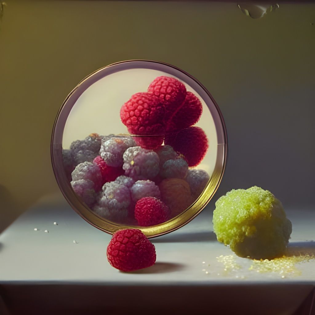 Detailed Mandelbrot Fractal Raspberries Still Life