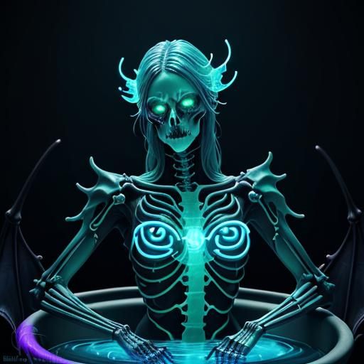 Neon Gothic Glass Woman Sculpture in Milk Bath