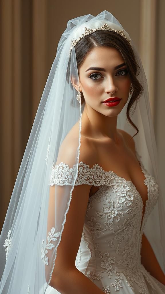 Woman in Wedding Gown and Bridal Veil