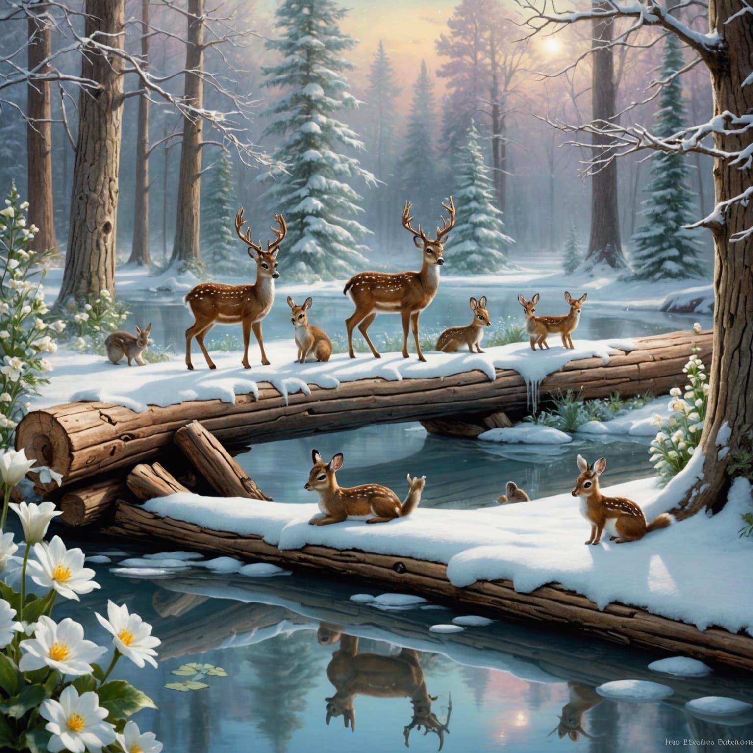 Enchanted Winter Wonderland with Woodland Creatures