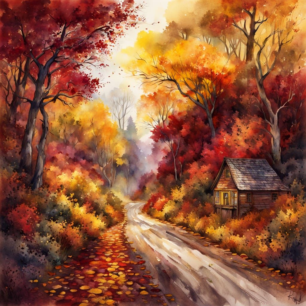Vivid Autumn Road in Unreal Hyperrealism