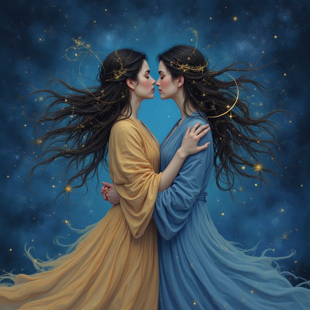 Celestial Goddesses in Dreamy Night Sky Art