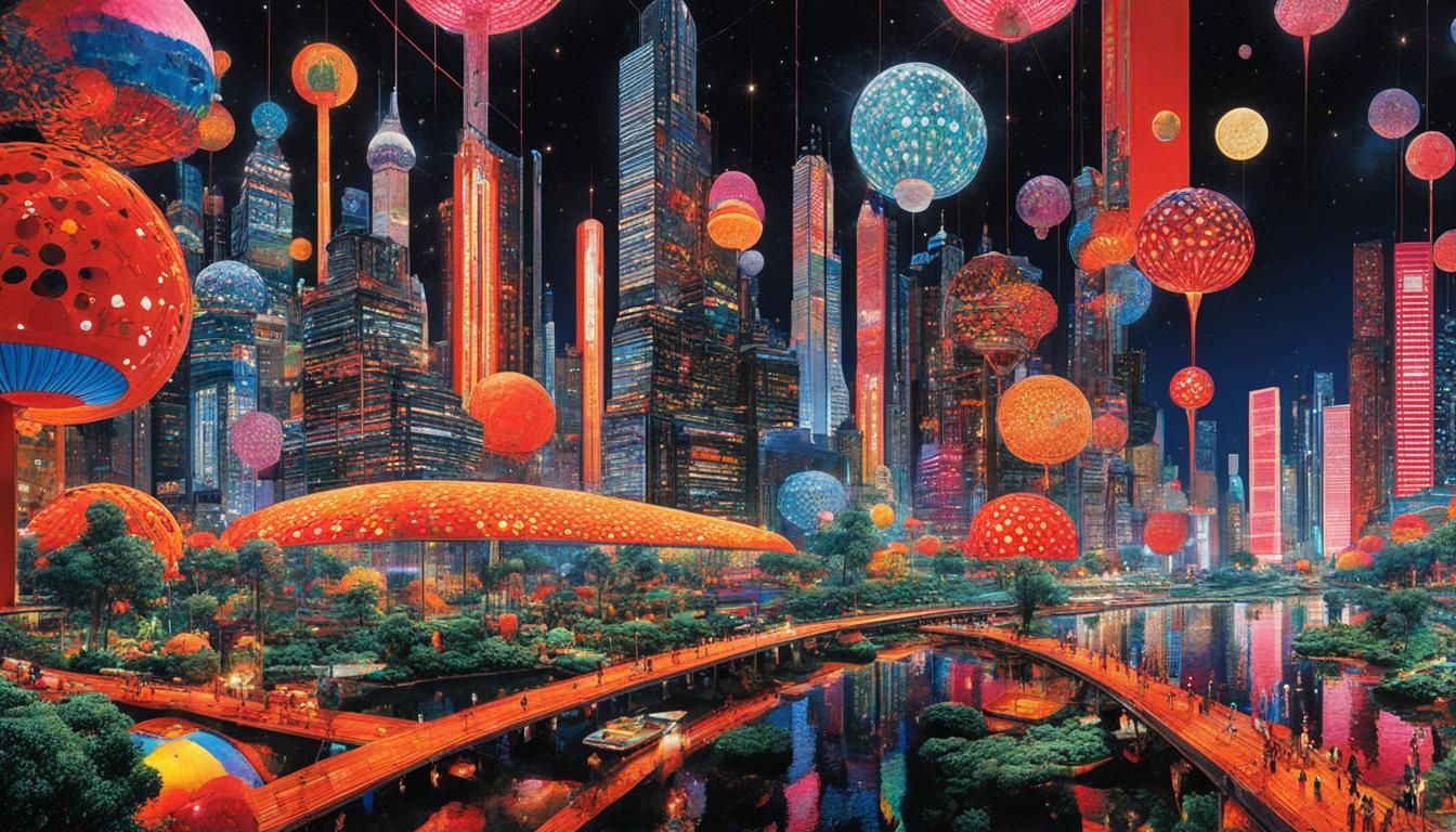 Futuristic Solar Cityscape with Iridescent Details