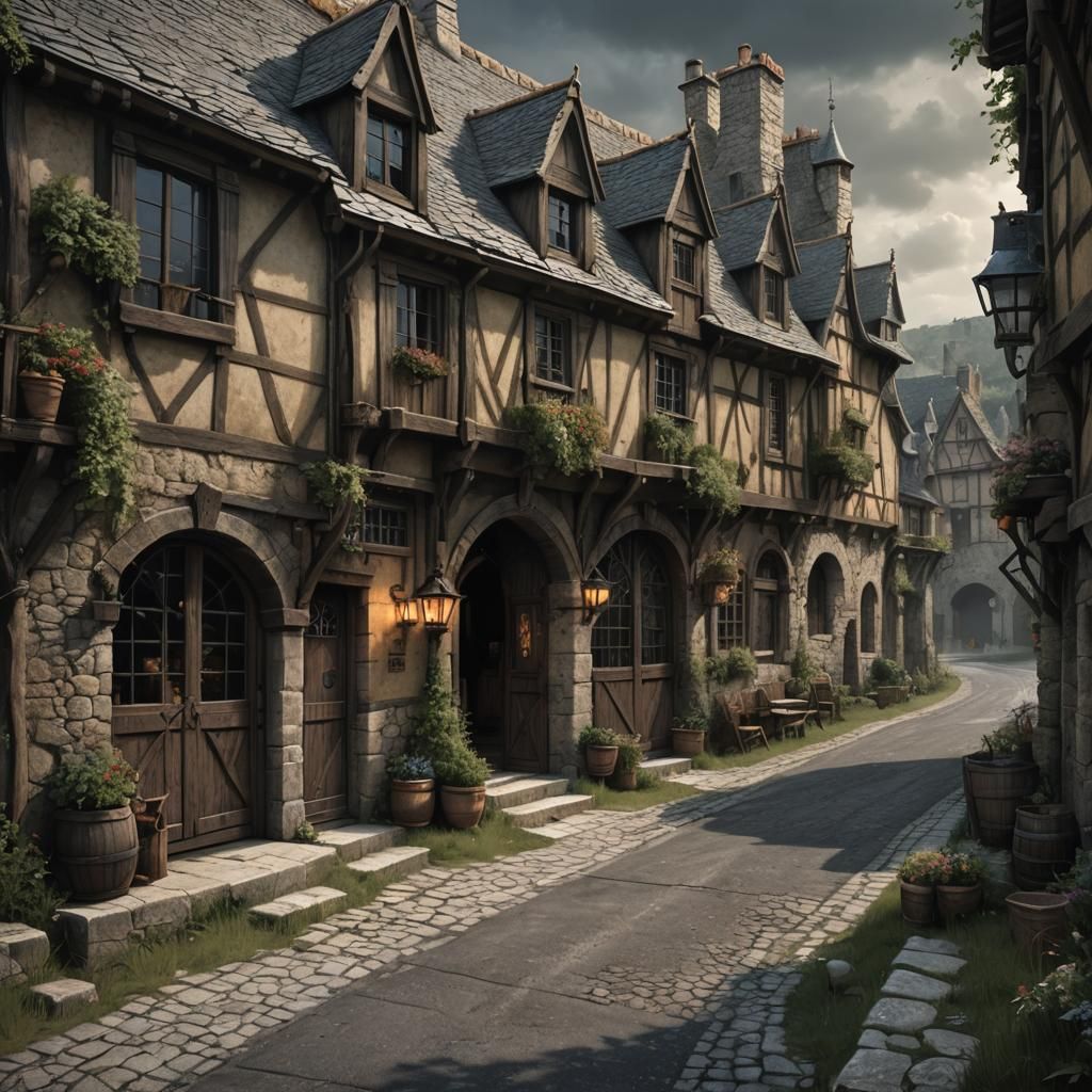Medieval Dark Fantasy French Inn by Road