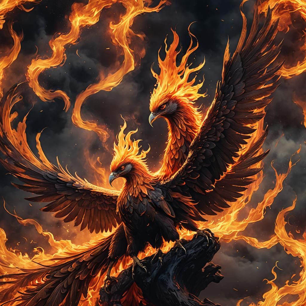 Fiery Phoenix Ablaze in Dark Fantasy Art