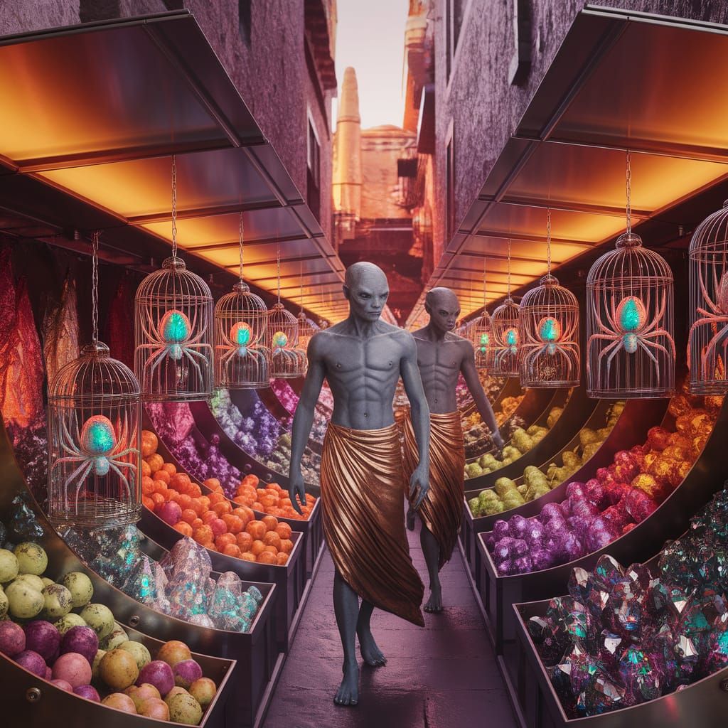 Bustling Alien Market Street Scene