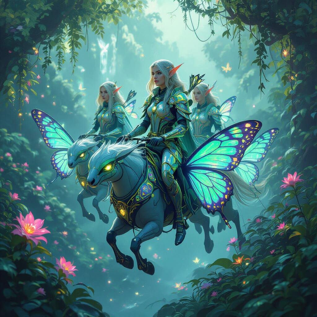 Elven Rangers Ride Bioluminescent Butterflies