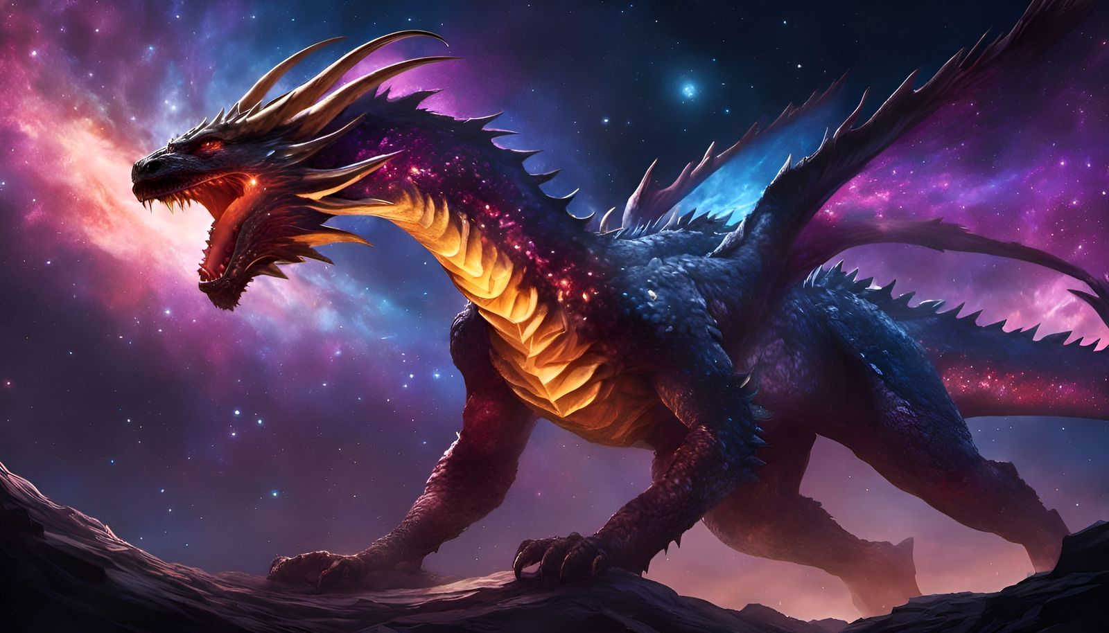 Iridescent Cosmic Galaxy Dragon Illustration