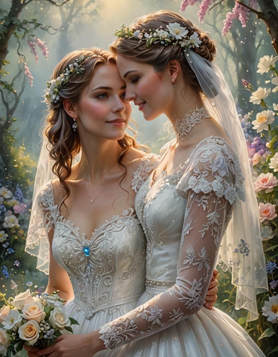 Lesbian Couple's Wedding Portrait in Ethereal Style