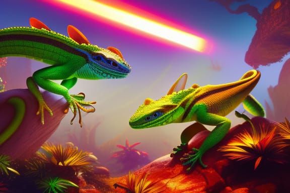 Fantasy Lizards in a Magical Forest