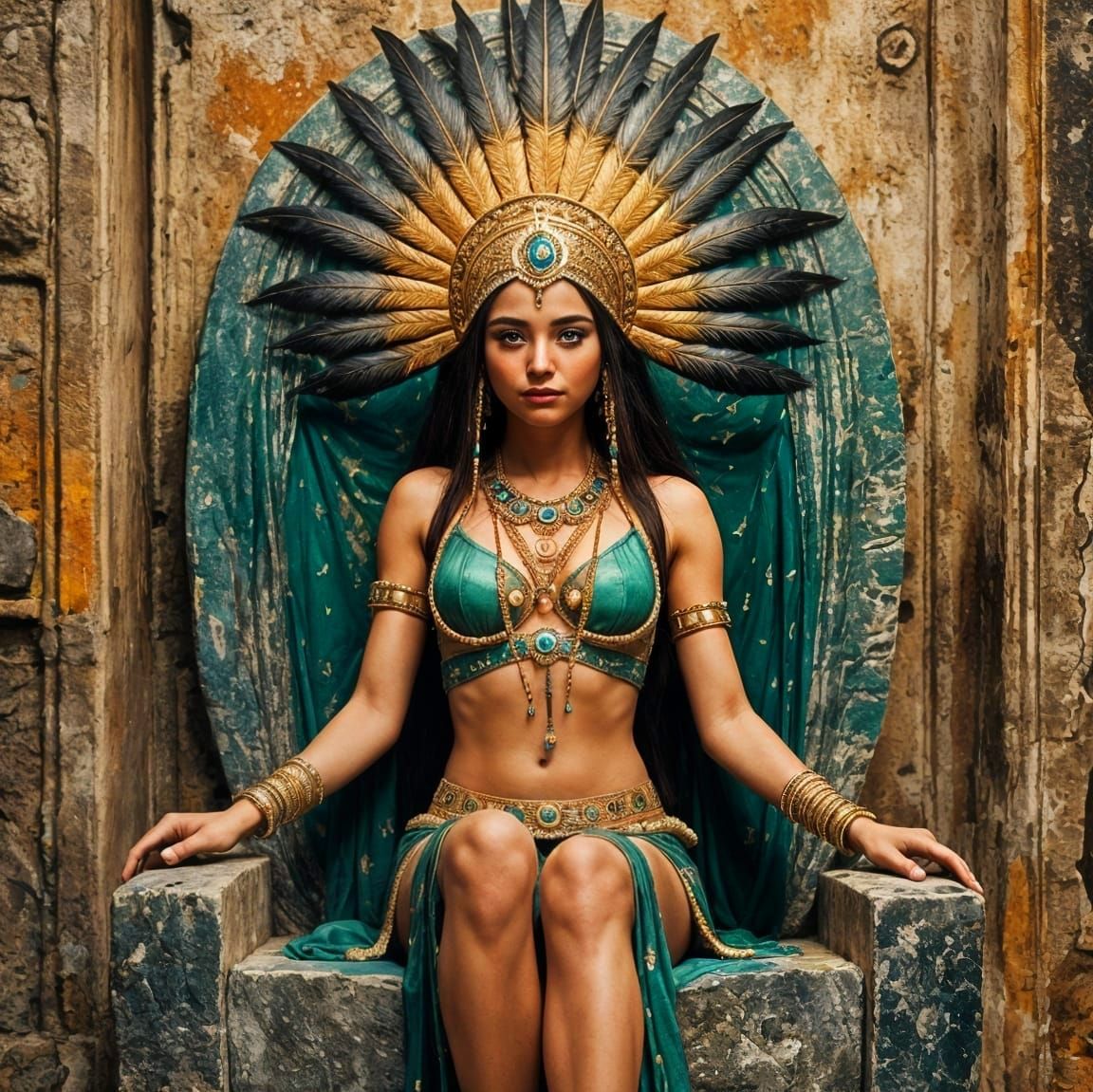Aztec Princess on Throne in Renaissance Style