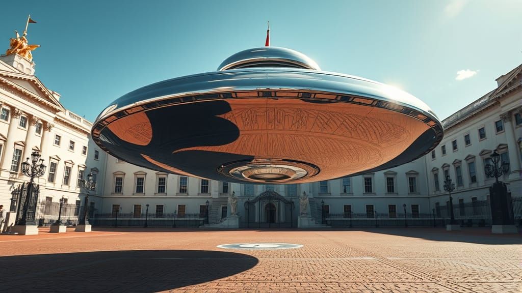 Shiny Chrome UFO Lands at Buckingham Palace