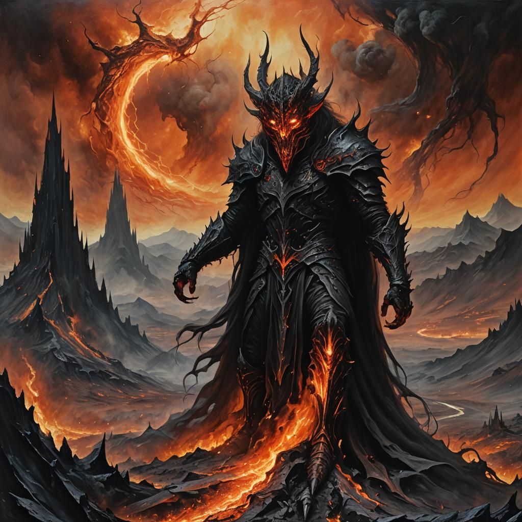 Sauron in Mordor: Dark Fantasy Oil Painting