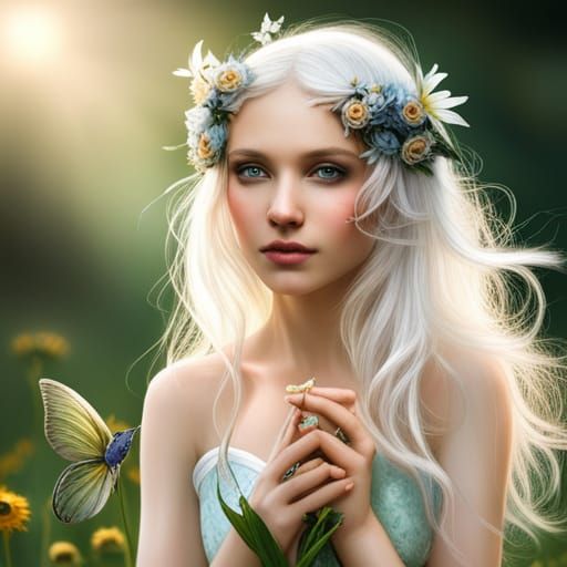 Female Fairy Smelling a Flower Up Close