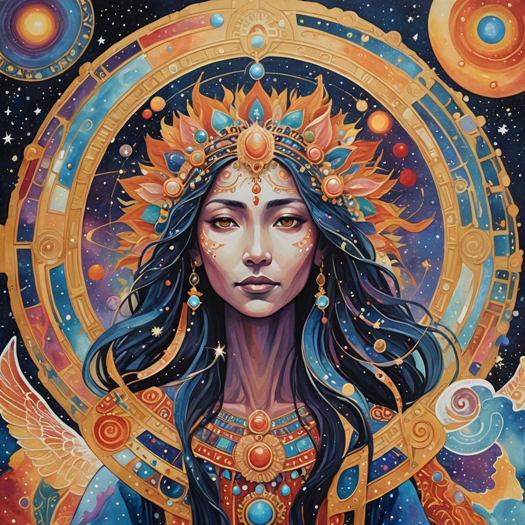 Cosmic Spirit Transformation: Detailed Gouache Painting