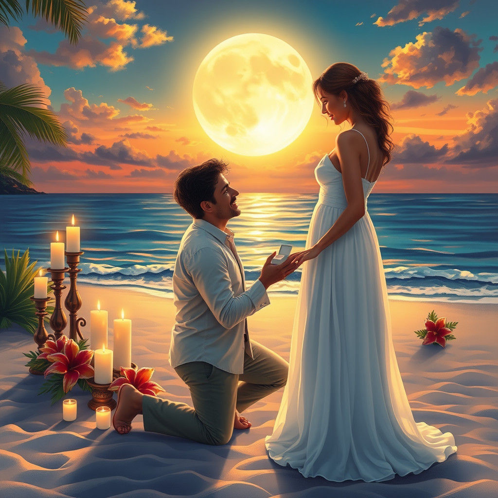 Romantic Beach Proposal in Luminist Style