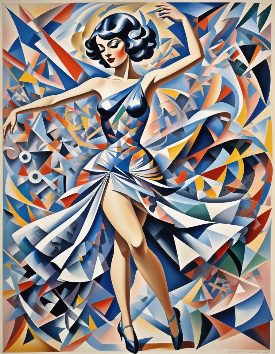 futurism, dancing girl,  style of NICOLA ECCHER and Gino Severini, futurism