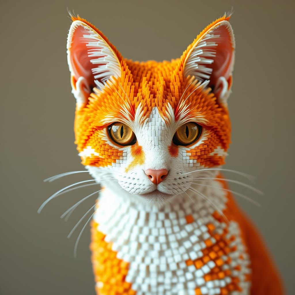 3D Cubist Feline Sculpture