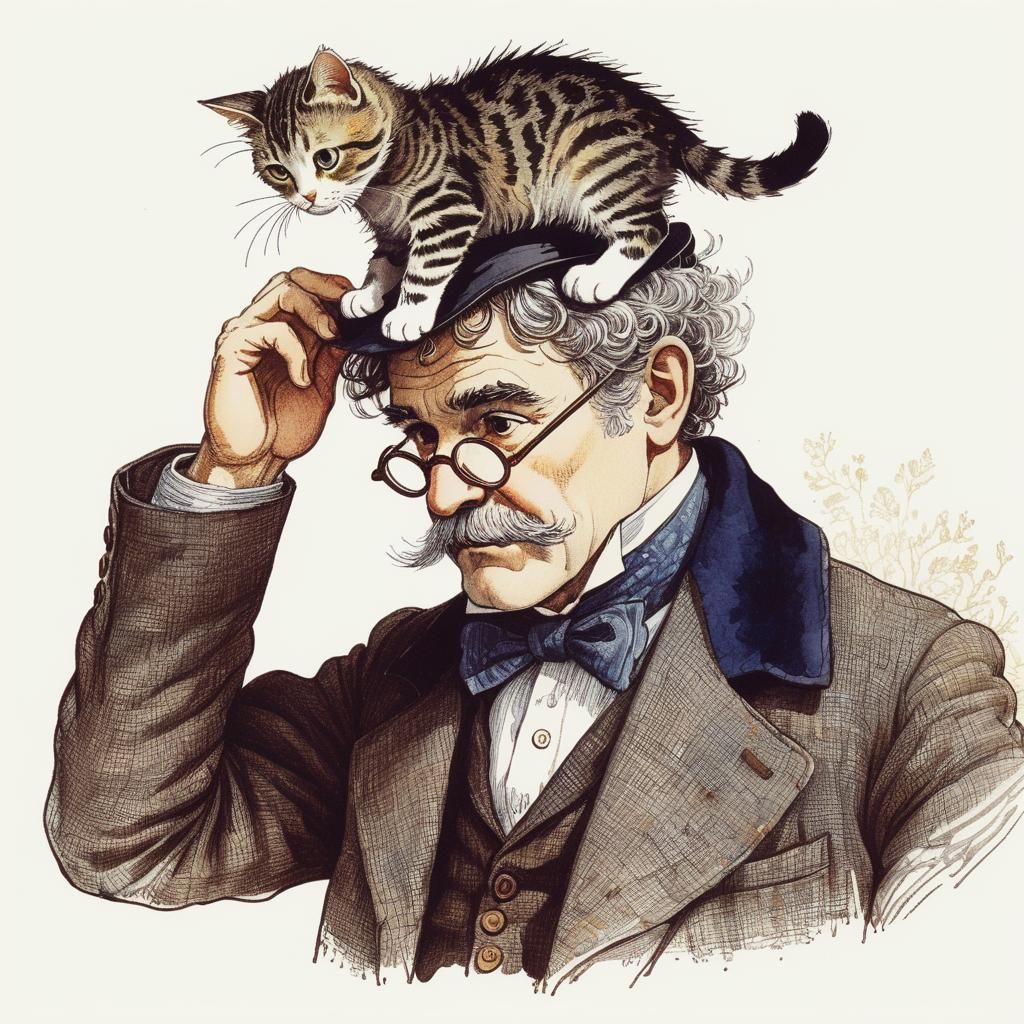 Professor Wears Cat Hat: Storybook Illustration