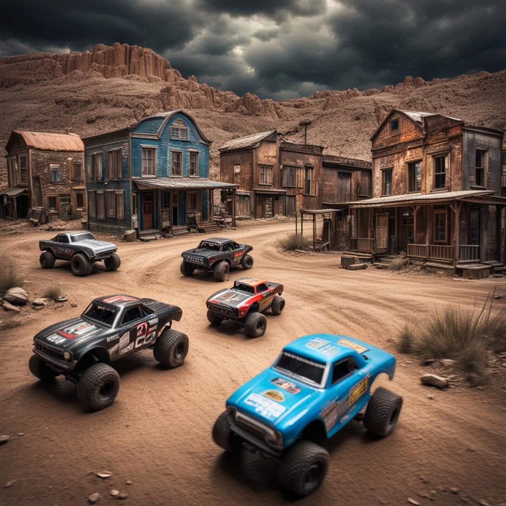 Hyperrealistic Remote Control Car Race in Ghost Town